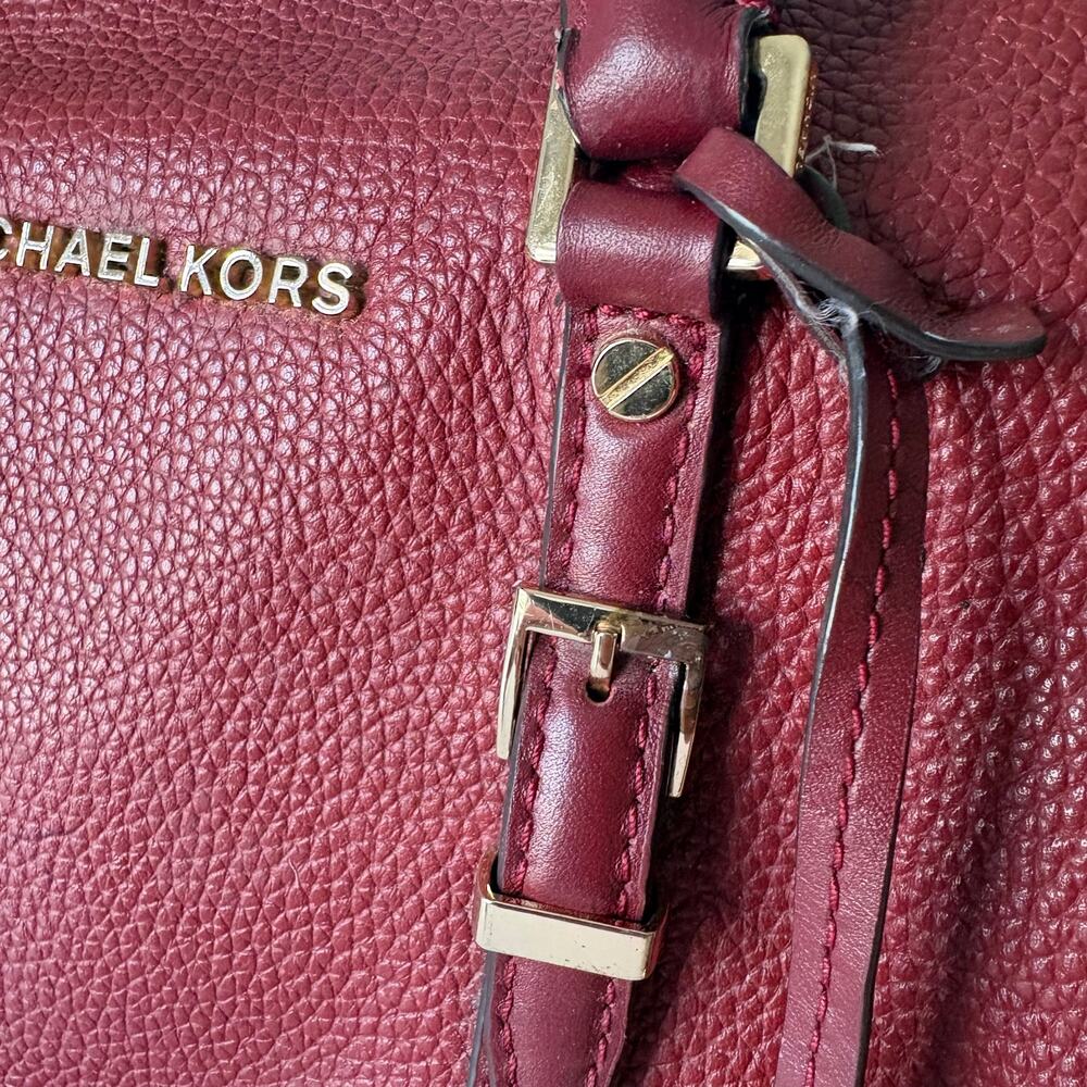 Michael Kors Bedford Legacy Maroon Red Pebbled Leather Duffel Handbag Purse READ - Picture 3 of 10